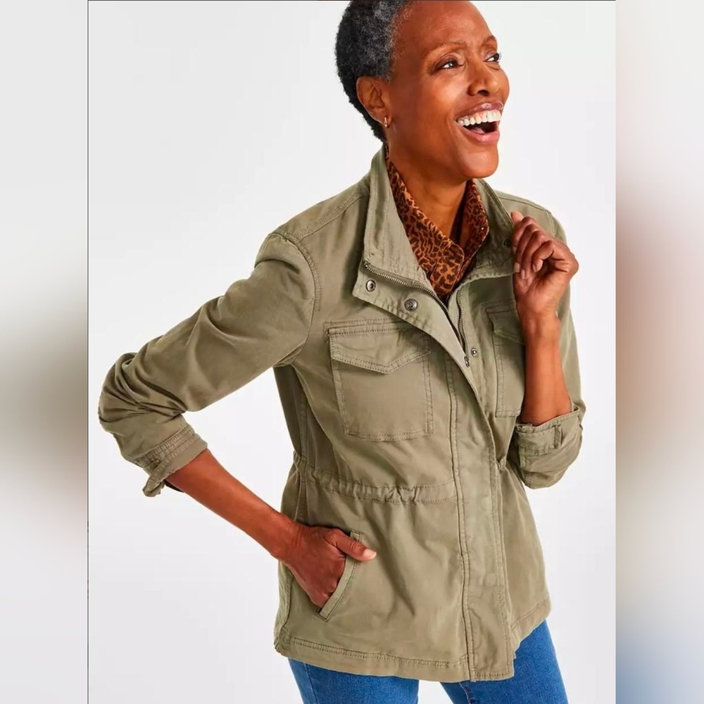Style & Co Petite XL Olive Green Women's Utility Jacket GUC - Picture 3 of 13